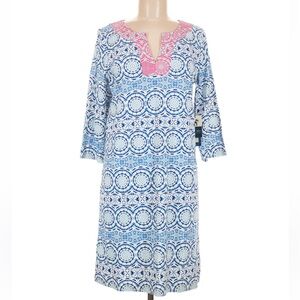 Caribbean Joe UPF Signature Dress Medallion Blue Spandex Swim Fabric Sz Med NWT